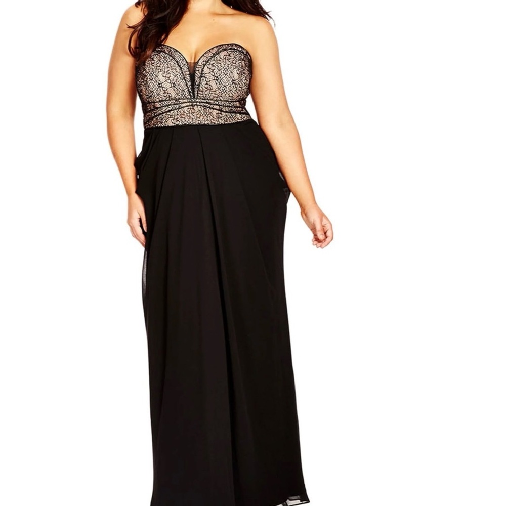 Strapless Black gown with nude Lace Bodice